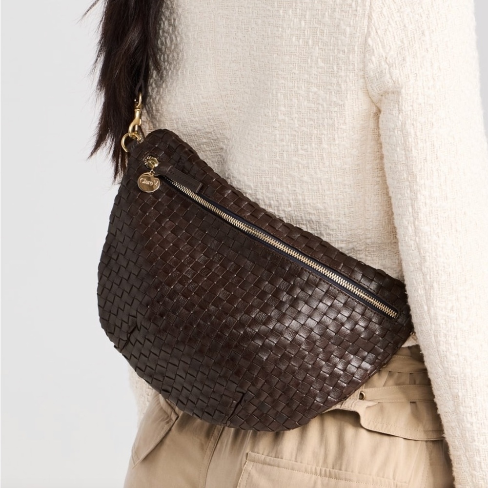 Clare V Woven Leather Crossbody Bag in Dark Brown with Gold Hardware Kalamata - Picture 2 of 16